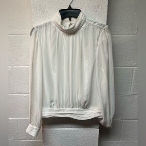 Ann Taylor White Pleated Mandarin Collar Blouse. Size Medium